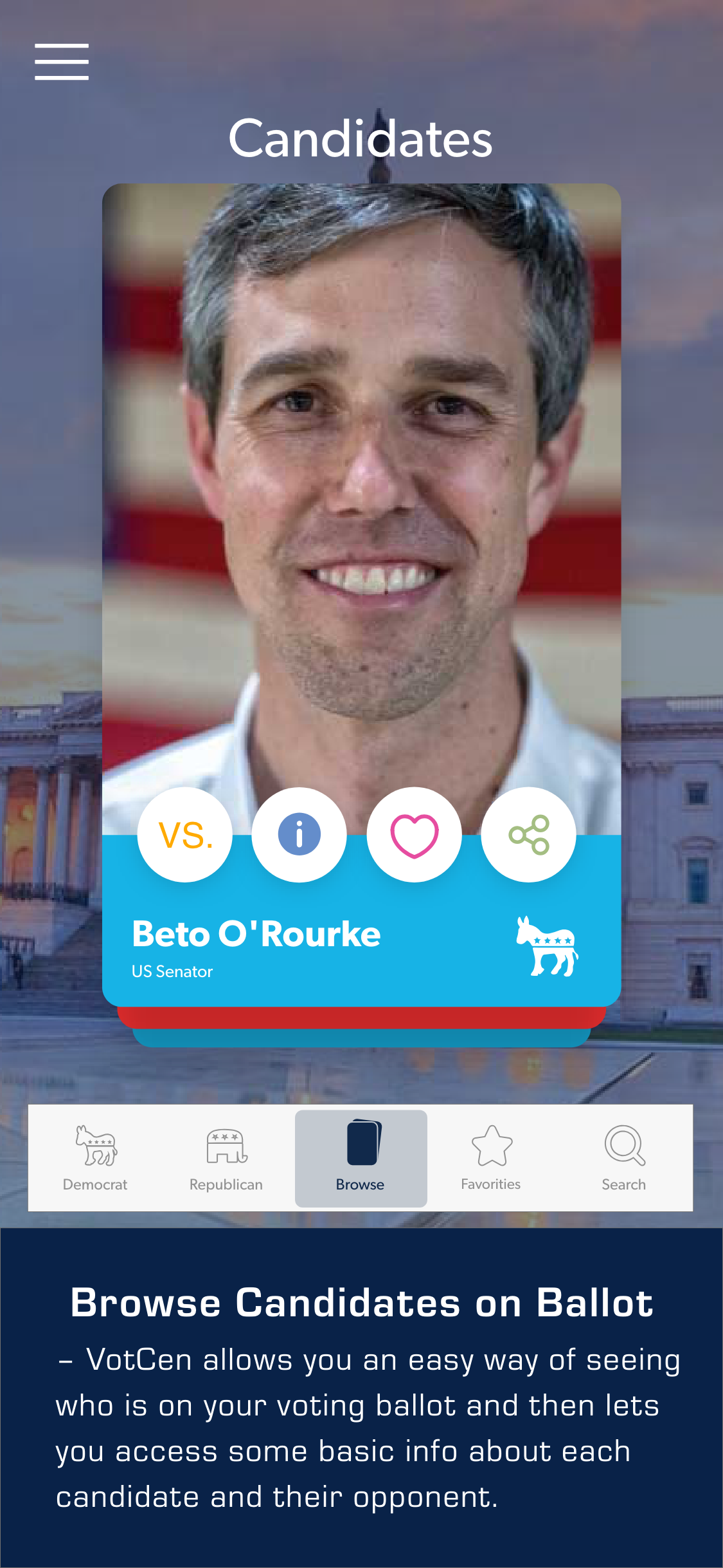 Votcen candidate browse screen